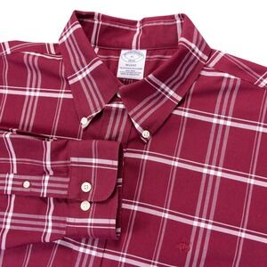 Brooks Brothers Regent Fit Shirt Mens XL Red Plaid Oxford Non Iron Supima Cotton